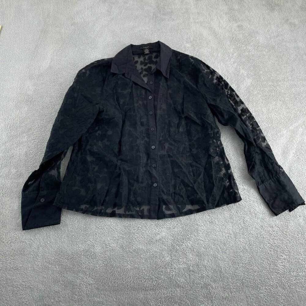 Silkland Womens Sheer Black Button-Up Blouse 1X  3279